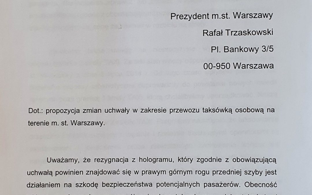 Wspólne pismo do Prezydenta m.st Warszawy Rafała Trzaskowskiego